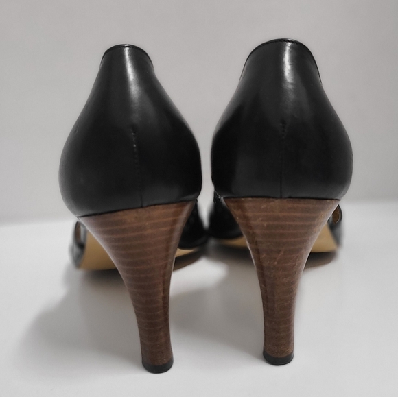 Gucci Vintage Black Leather D'Orsay Wood Heel Pumps Sz 7 - Picture 9 of 12